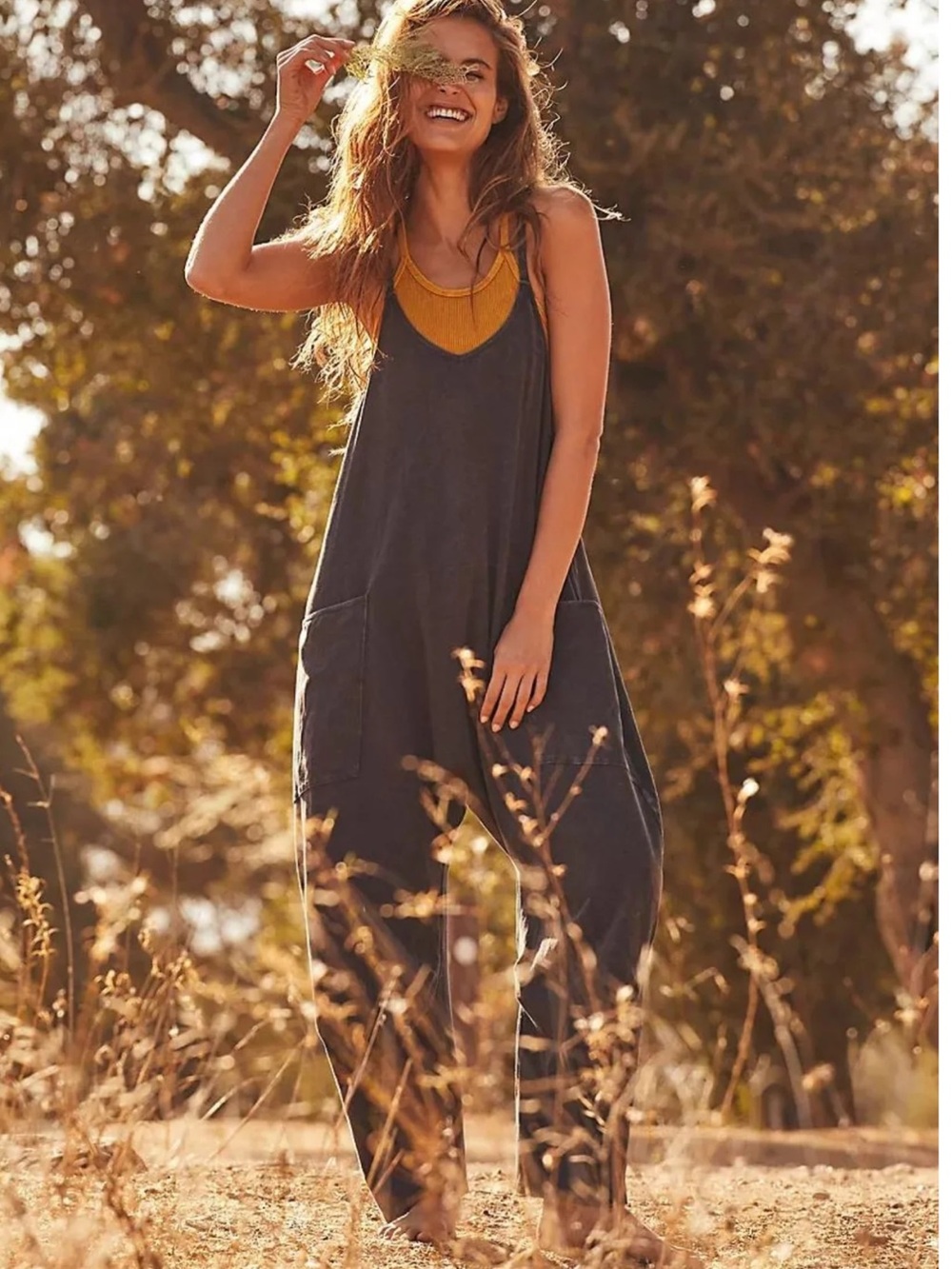 Free People Charcoal Black Harem Jumpsuit